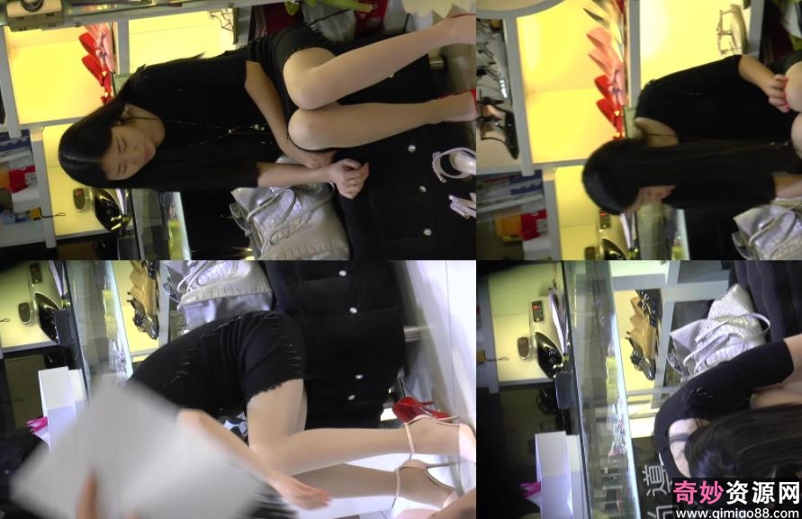 粉色高跟鞋试穿街拍美眉